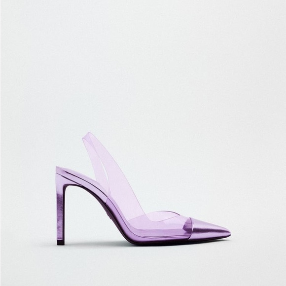 Zara Purple High Heeled Vinyl Sling Back Shoes - Picture 14 of 16